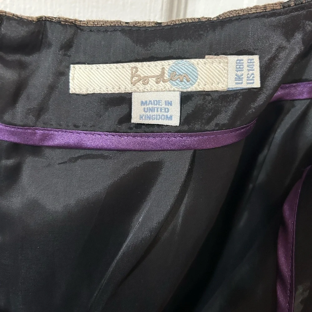 Boden Metallic Brown Lace Over Black with Back Slit Mini Skirt - Size 14 R